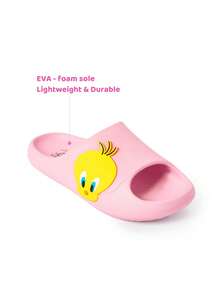 LOONEY TUNES X SHEIN 時尚可愛一腳蹬拖鞋 防滑快乾浴室涼拖，輕量耐用 EVA 材質，居家、游泳池、海灘室內通用 - 粉色 - 查看 4