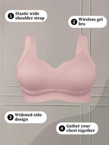 SHEIN 1pc Plus Size Women Seamless Comfortable Wireless Bra, Lift - Red Violet - View 5