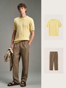 Calmiston Men's Solid Color Casual Versatile Daily Wear Knit Top - Yellow - View 7