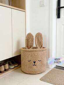 1 Pack Curing Rabbit Teddy Velvet Storage Basket Stereo Rabbit Ears Large Capacity Clothes Storage Bucket Bedroom Home Decoration Easter Bunny Storage Basket Rabbit Shape Storage Basket - View 1