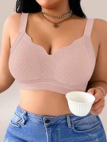SHEIN 1pc Plus Size Women Seamless Comfortable Wireless Bra, Lift - Red Violet - View 6