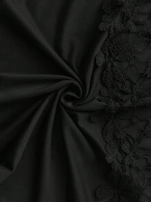 Femmeverse Plus Size Women's Fashion Elegant Jacquard Fabric Lace Patchwork Lantern Short Sleeve Solid Color Jumpsuit - Black - View 4