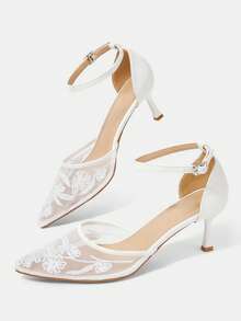 CUCCOO HITCHD Women's Fashion Mesh Embroidery Beads Are Suitable For Wedding Stilettos Fall Shoes - White - View 6