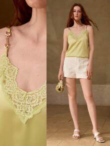 MOTF PREMIUM LACE PATCHWORK CAMISOLE TOP - Green - View 6