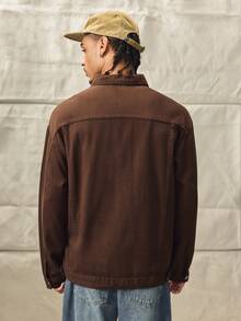 Norleigh Men Loose Fit Long Sleeve Cotton Solid Color Front Button Casual Denim Jacket, For Fall - Coffee Brown - View 2