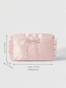 ROMWE Kawaii Bolsa de cosméticos rosada linda con bordado de moño - Rosa - Ver 6