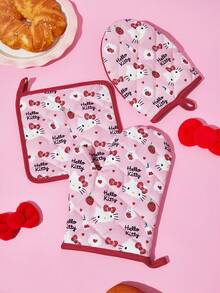 HELLO KITTY AND FRIENDS | SHEIN 1/2件裝可愛卡通印花廚房隔熱套組，烤箱手套/隔熱墊，廚房烘焙必備，有效隔絕熱源，單件/組合 - 粉 - 查看 1