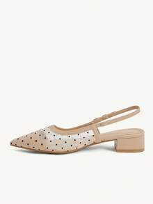 CUCCOO CHICEST Women's Shoes Breathable Mesh Polka Dot Printing Rear Strap Low Vamp Foot Wrap Design Pointed Toe Square Thick Heel Low Heel French Gentle Style Fall Shoes - Apricot - View 4