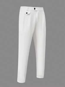 Manfinity Mode Men's White Solid Color Durable Business Commute Slim Straight Leg Dress Pants - White - View 6
