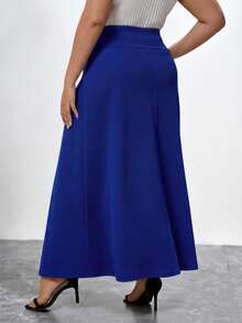 Chikora Plus Solid A-Line Long Black Skirt - Royal Blue - View 2