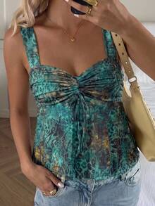 SHEIN EZwear 女款休閒娃娃裝背心上衣，抽繩設計，外出上衣，度假背心，夏季服飾，街頭風，適合日常通勤、約會、派對、秋冬/夏季、婚禮、海灘、畢業典禮，優雅休閒，Y2K，音樂祭穿搭，假日服裝，返校穿搭 - 彩色 - 查看 4