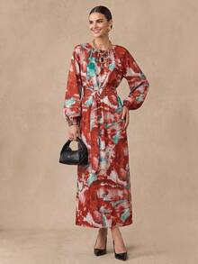 Almamuse Women's Casual Tie-Dye Raglan Sleeve Lantern Sleeve Dress, Autumn Fall Cloth For Women - Multicolor - View 1