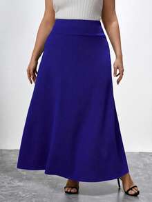 Chikora Plus Solid A-Line Long Black Skirt - Royal Blue - View 5