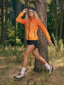 WanderVale Women's Outdoor Casual Gradient Zipper Pocket Long Sleeve Hooded Jacket - Burnt Orange - View 3