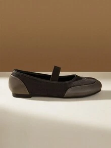 CUCCOO EASI Women's Elastic Strap Two Tone Tabi Mary Jane Flats Dark Gray Suede Casual Flat Shoes Fall Shoes - dark brown - View 2