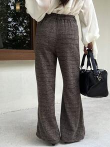 DAZY Autumn/Winter Straight Leg Loose Plaid Wool Fabric Commuter Style Women's Wide Leg Pants - Brown - View 2