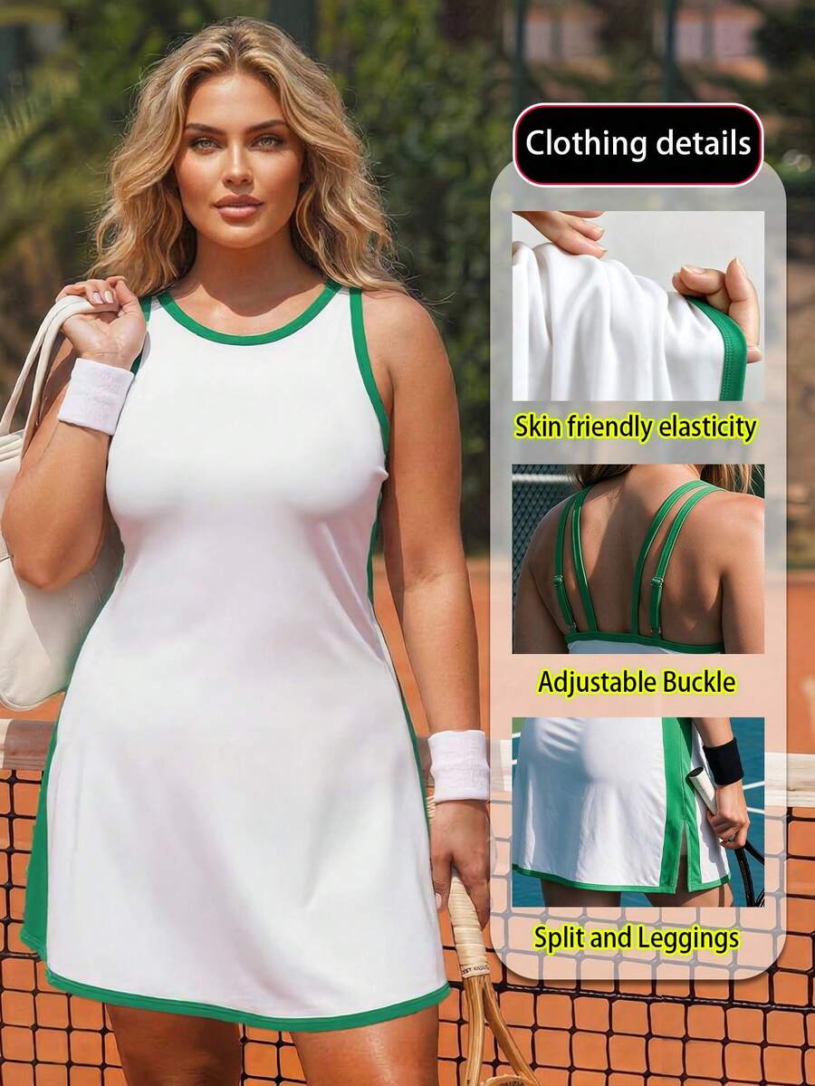CourtClass Women's Plus Size Sports Alternative Kawaii Tennis Tank Dress Tennis Workout White Emerald Green Summer - White - View 1