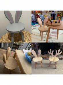 Wooden Stool With Rabbit Ears, A Wooden Photography Prop, Creative Small Stool, Shoe-Changing Stool, Animal-Designed Chair, For Room Decoration And Studio Photography Props, Living Room, Kitchen, Classroom.Christmas Decorations - Multicolor - View 7
