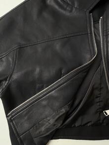 StreetHx Jaket Motor Wanita Model Pendek Kulit Imitasi dengan Resleting dan Kerah, Mantel Biker - Hitam - View 6