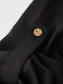Rusticease Setelan Kasual 2 Potong untuk Wanita Ukuran Plus: Kemeja Lengan Gulung Warna Polos dan Celana Panjang Lebar Motif Sikat - Hitam dan Putih - View 7
