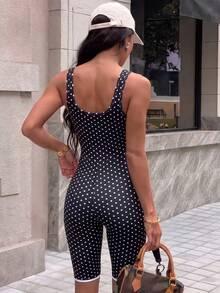 SHEIN Sports Polka Dot Yoga Fitness Women's Sports Jumpsuit - Black and White - View 2