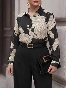 Chikora Plus Size Elegant Commuter Floral Print Blouse - Multicolor - View 3
