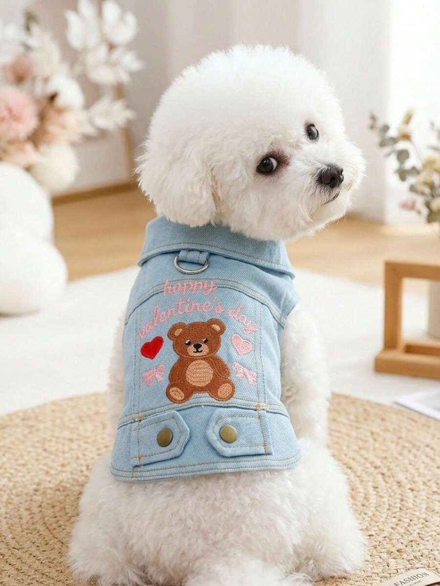 PETSIN 1 Piece Of Pet Clothing, Embroidered With Cute And Loving Hearts. Little Panda Dogs Wear Blue Jackets - Blue - View 1