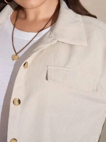 SHEIN LUNE Plus Size Fall Clothes Women Solid Color Minimalist Business Casual Long Sleeve Jacket Jackets Winter Autumn Back-To-School Office - Beige - View 9
