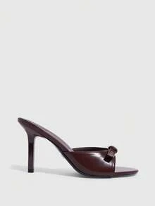 CUCCOO SZL 9CM Women's PU Brown High Heel Sandals, Kitten Heel Round Buckle Comfortable Versatile Daily Commute Vacation Party High Heels - Rust Brown - View 2