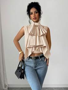 Elenzga Women's Solid Color Fashion Versatile Daily Casual Elegant Shirt Party Night Out Apricot Summer - Apricot - View 6