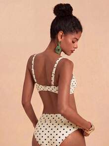 Travachic Women's Polka Dot Print Ruffle Top And Triangle Bikini Bottom Bikini Set Set - Multicolor - View 2