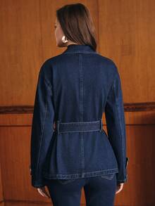 Anewsta Autumn Fashion Belted Denim Jacket - Blue - View 6