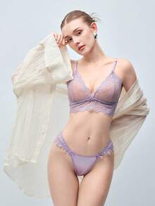 Softvol 女款蝴蝶結裝飾時尚蕾絲內衣 - 淡紫色 - 查看 5