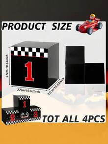 4-Pcs Easy-Assembly Foldable 10.63-Inch (27cm) Sturdy Cardboard Black And White Checkered Racing Podium Boxes, Ideal For Sports Theme Birthday Party, Photo Booth Backdrop, Table Centerpiece, Race Car Celebrations, Great Party Favors And Decorations. - Multicolor - View 3