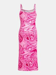 Young Girl Casual Vacation Daily Pink Tie-Dye Textured Snug Fit Dress - Pink - View 2