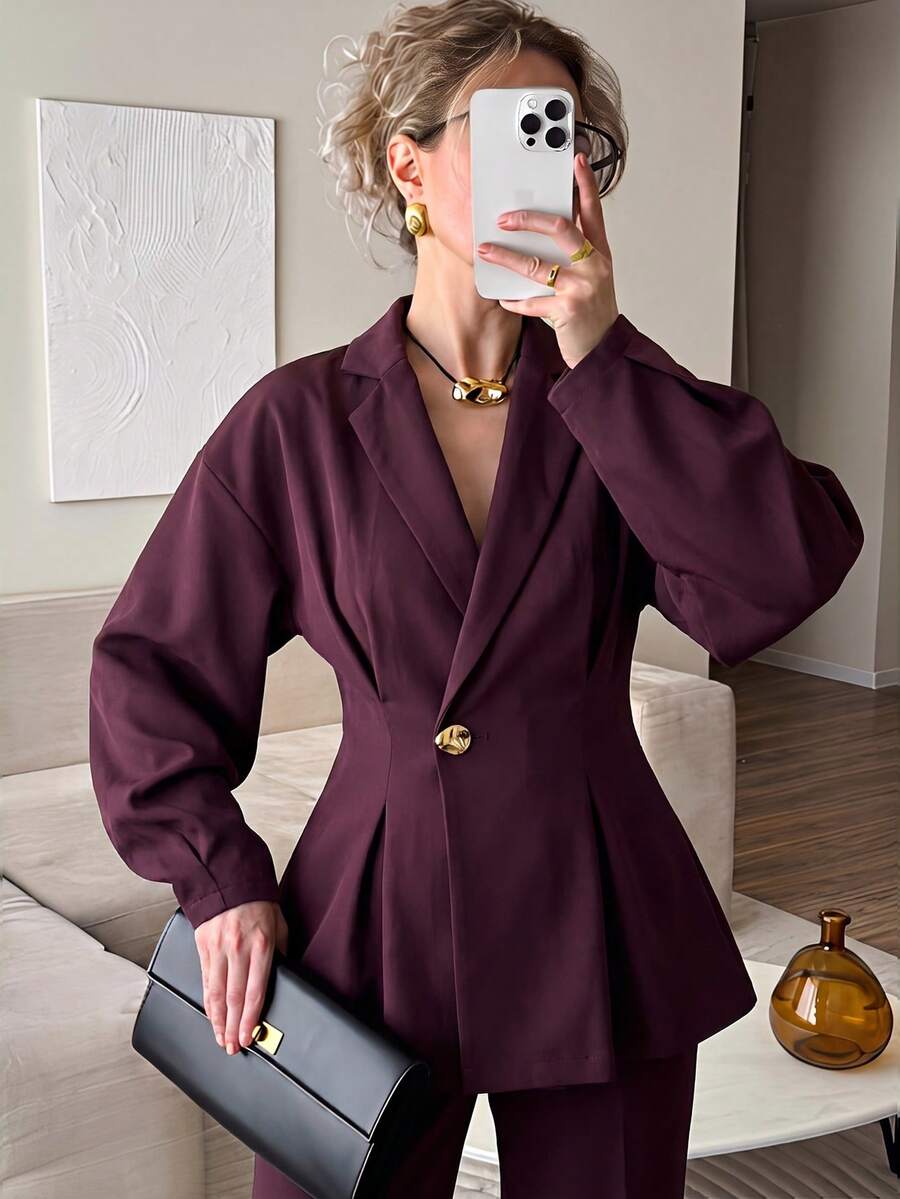 Lumalex 女款大廓形長袖翻領收腰西裝外套，秋季新款
