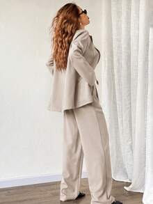 SHEIN EZwear 3pcs/Set Solid Grey Suit Jacket, Vest And Pants In Fall/Winter - Apricot - View 2