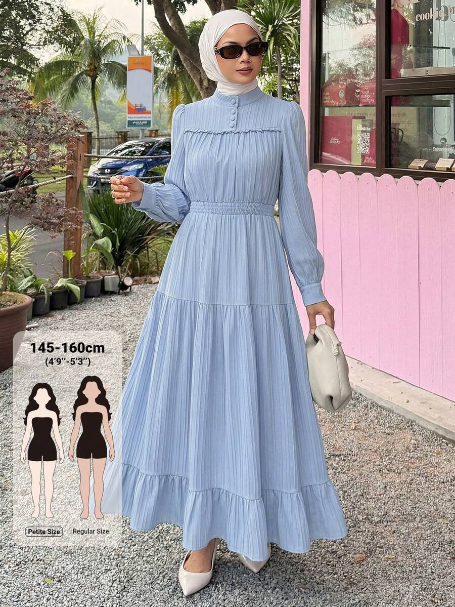 DAZY Women's Solid Color Pleated Casual Party Travel Midi Dress Fall - Blue - View 1