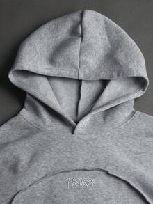 ÉpureWay 男士連帽衫套裝，結構拼接設計搭配極簡字母刺繡工藝，灰色連帽衫套裝，拼接刺繡工藝，寬鬆版型，美式街頭休閒套裝，適合外出、通勤、街拍、聚會、旅行、日常穿著等 - 灰色 - 查看 4