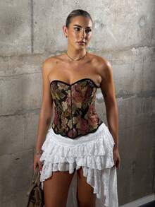hollyjadebate Women's Medieval Retro Floral Patterned Bustier Waist Shaping Top Y2K  - Multicolor - View 3