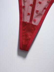 EmpressEnvy 法式性感內衣三件組：愛心魚網胸罩、T字內褲及1條吊襪帶 - 彩色 - 查看 4