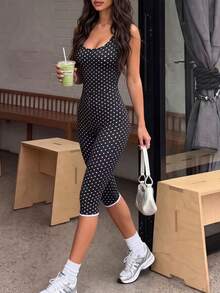 SHEIN Sports Polka Dot Yoga Fitness Women's Sports Jumpsuit - Black and White - View 5