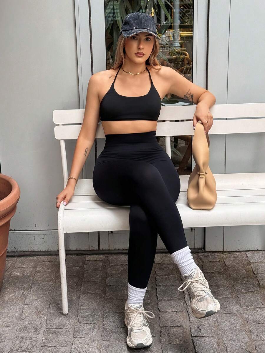 hollyjadebate Wide Waistband Sports Leggings Yoga Women Pants Black - Black - View 1