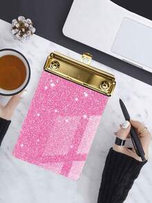 1pc Sparkling Glitter Acrylic Clipboard - PMMA Material, 6 Vibrant Colors (Blue, Pink, Green, Purple, Yellow, White) With Metallic Edges & Sparkling Glitter - Compact Portable Design For Classroom, Office, School, Notebooks & Journals - Multicolor - View 8