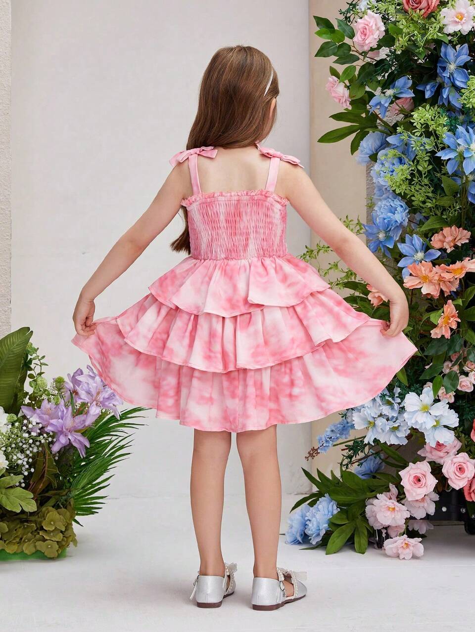 Young Girl's Tie Dye Pattern Cake Hem Summer Spaghetti Strap Dress