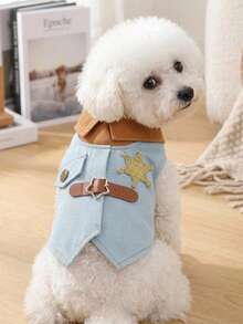 PETSIN 1件寵物貓狗服飾附徽章，帥氣小狗夾克背心 - 藍色 - 查看 2
