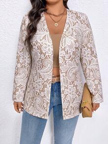 EMERY ROSE Plus Size Women's Casual Daily Commute Style Printed Pattern Jacket 2026 - Multicolor - View 3