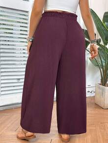 SHEIN VCAY Plus Size Casual Solid Color Lace Patchwork Pants - Dusty Pink - View 2