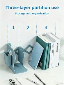 1pc Retractable Book Stand Desktop Finishing Book Storage Rack Student Book Folder, Three Colors Available - Rectangle - View 5