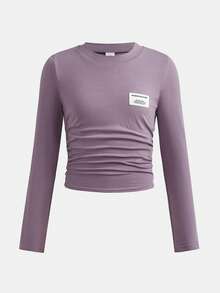 SHEIN طقم ملابس كاجوال محبوك من قطعتين للفتيات المراهقات باللون الوردي والبنفسجي، ناعم ومريح، متعدد الاستخدامات للارتداء اليومي - وردي - مشاهدة 6